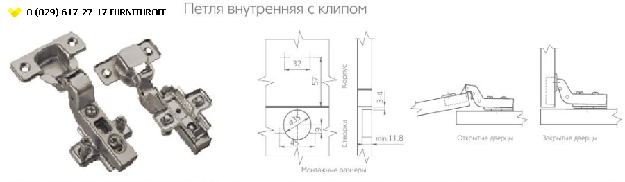 Фото петли мебельной с клипом